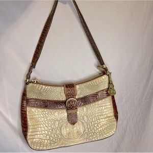 Brahmin Tan and Cream Crocodile-Embossed Shoulder Bag 11" X 9" X 3"